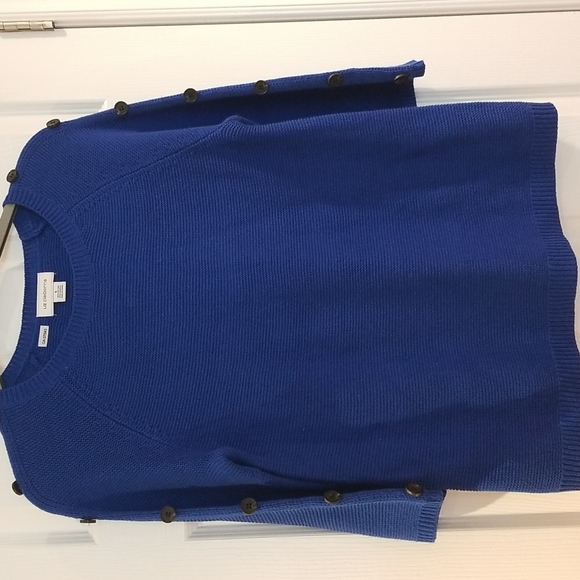 LIZ CLAIBORNE sweater blue with black buttons on the sleeve 60%cotton 40%Acrylic - Picture 2 of 4